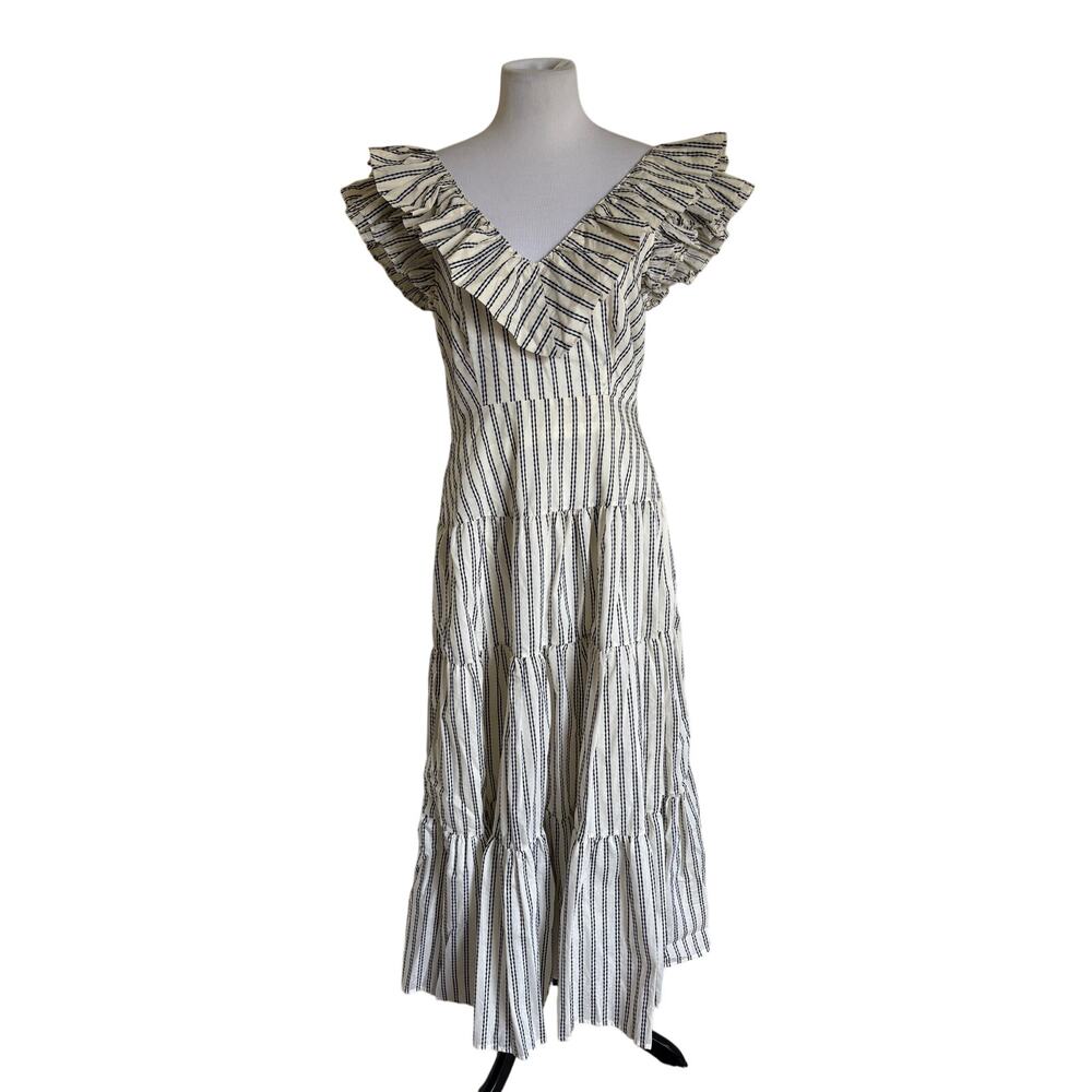 NWT Sophie the Label Bobbie Midi Dress Ruffle Tie Back Striped Cotton size M